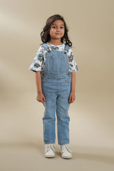 Girls Denim Dungaress  Ice Blue